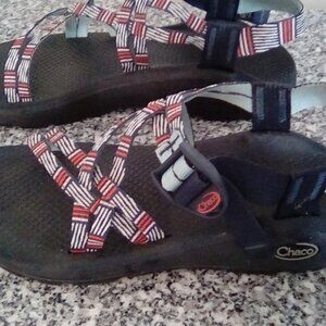 Chaco sandals size 8 red white blue pink